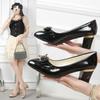 Fashion Sweet White Patent Leather Office Career Square Heel Shoes for Women Lady Casual Shoes
