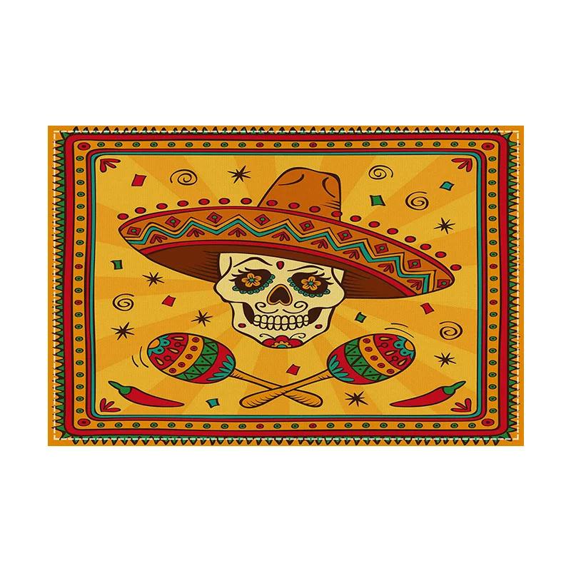 Linne Cinco De Mayo Bordstabletter Mexikanska Bordsmattor Köksaccessoarer Cinco De Mayo Högtidsfest Bordstabletter Dekorationer