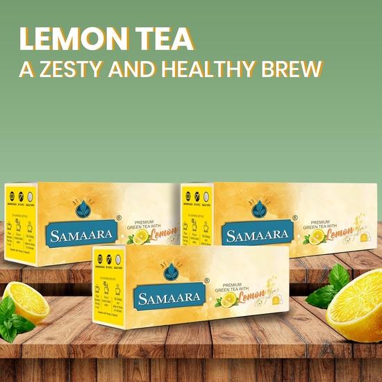 Samaara Green Tea Bags | Lemon Flavoured Green Tea Powder | 75 Tea Bags | Chai Patti 150gm Box.