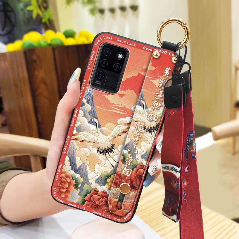Fashion Lanyard Phone Case For Oukitel C21 Wristband Kickstand Elderly Lady Waterproof For Mom Anti-knock Shockproof