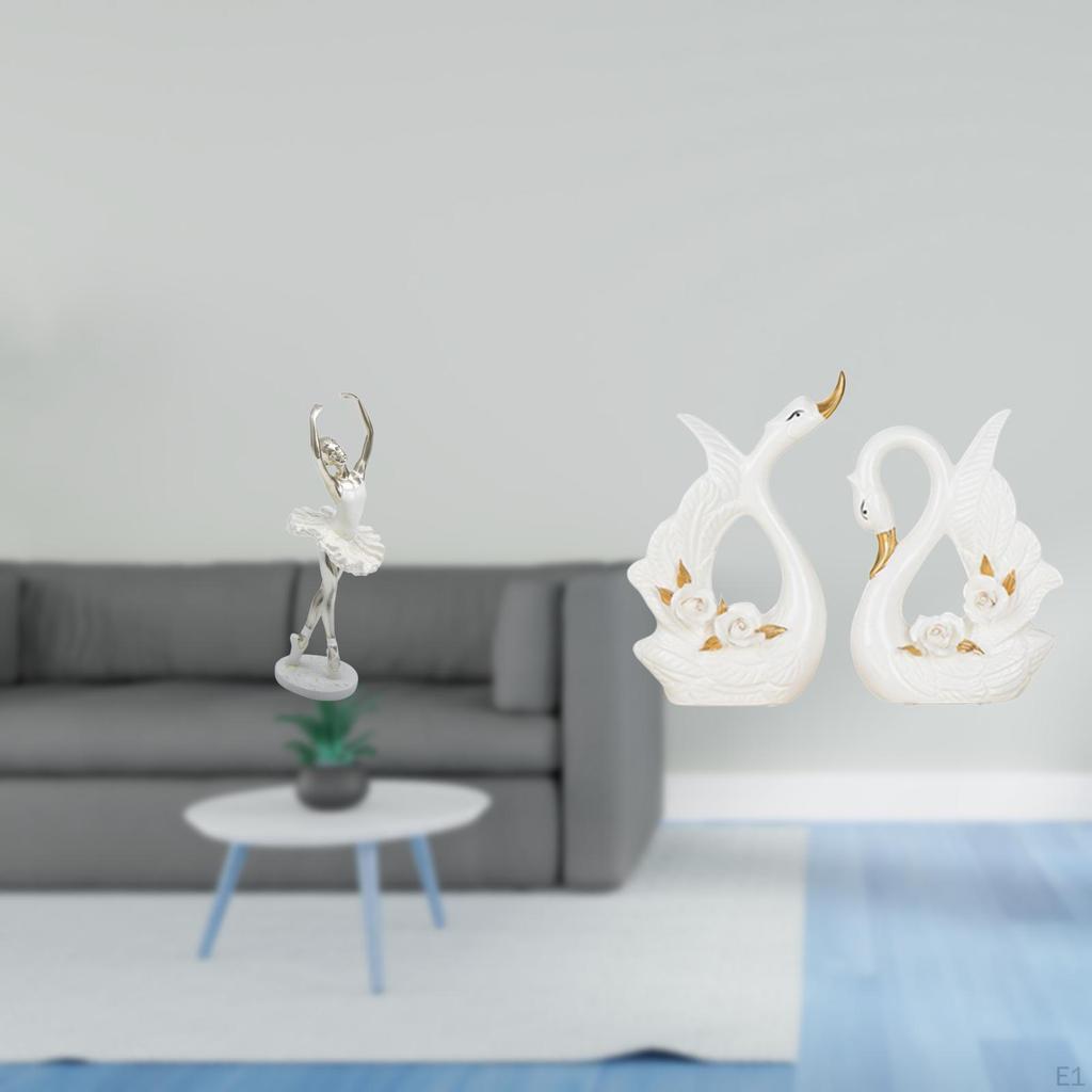 Graceful Dancing Girl And Swan Couple Ceramic Figurine Modern Art Sculpture for Bedroom Office