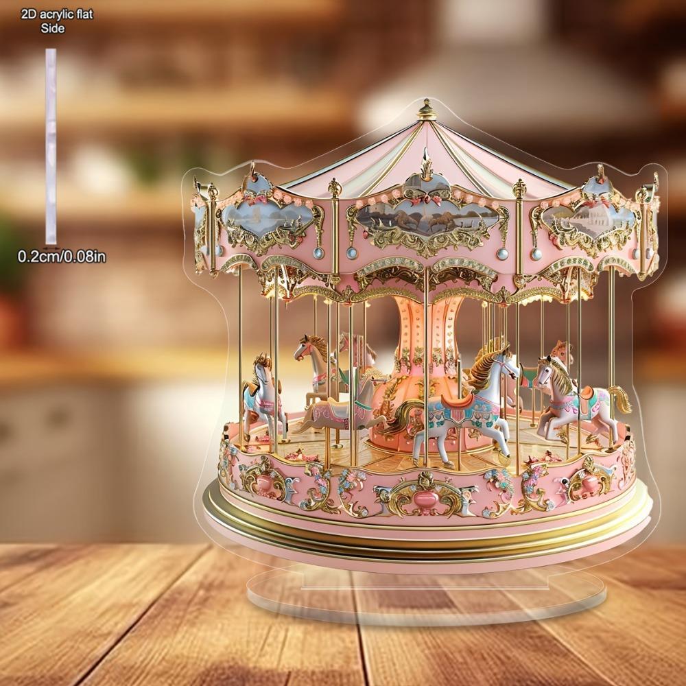 2D Flat Acrylic Dreamy Carousel Decoration, Indoor and Outdoor Decoration - No Battery/electricity Required, Free Day Decoration, Shop Decoration,