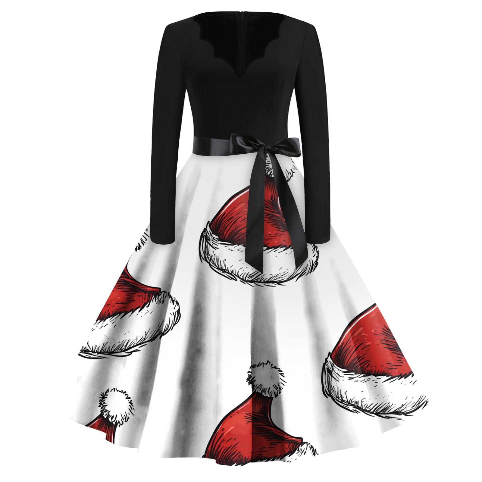 Женские модные повседневные тонкие рождественские платья с длинным рукавом с v-образным — фото 9