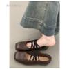 Schafleder~ Mary Jane Schuhe mit quadratischer Spitze und gekreuzten Riemen, Einzelne Schuhe mit flacher Sohle für Frühling und Herbst, Damen Ballerinas mit flachem Absatz und weicher Sohle