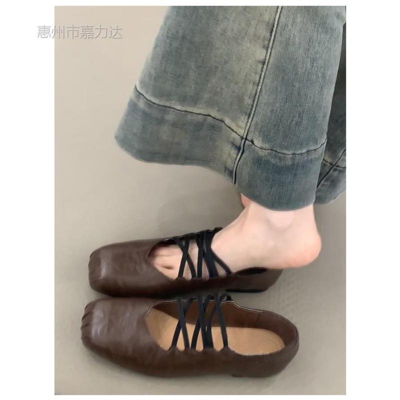 Schafleder~ Mary Jane Schuhe mit quadratischer Spitze und gekreuzten Riemen, Einzelne Schuhe mit flacher Sohle für Frühling und Herbst, Damen Ballerinas mit flachem Absatz und weicher Sohle