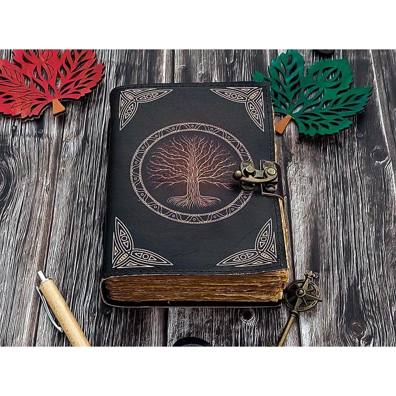 Leather Journal Tree of Life - Genuine Leather Notebooks For Women - Beautiful Journal with Embossed Tree Blank Handmade Paper Gift For Men