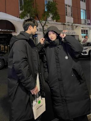 Unisex Medium-Long Cotton-Padded Winter Jacket with Hood - Thick Over-the-Knee Design for Couples