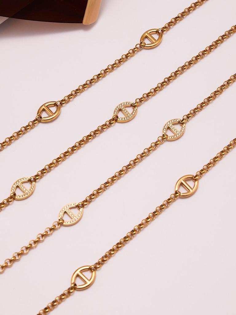 Oumaijia 18k Gold-Plated Zirconia Rhinestone Chain Necklace