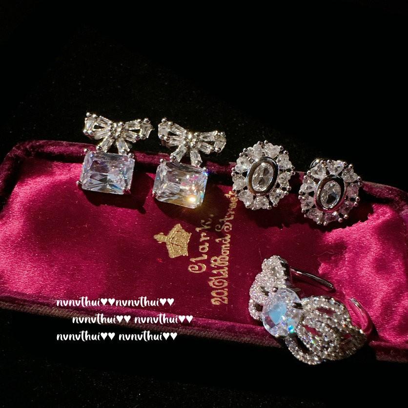 Princess On The Run Bow Jewel Ring, Galaxy Bright, 18K Gold Plated, Butterfly Sugar Cube Zircon Earrings