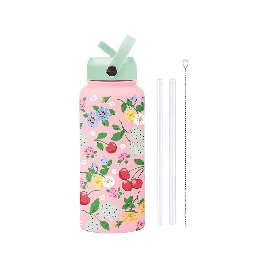 Sports Kettle Stainless Steel 1L Large Capacity Printed Large Mouth Insulated Cup Portable Handle Straw Water Cup