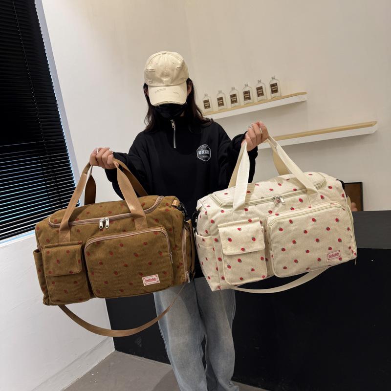 Short-distance Travel Storage Travel Bag for Women, Large-capacity Lightweight Fitness Bag, Sweet Outing Corduroy Storage Bag