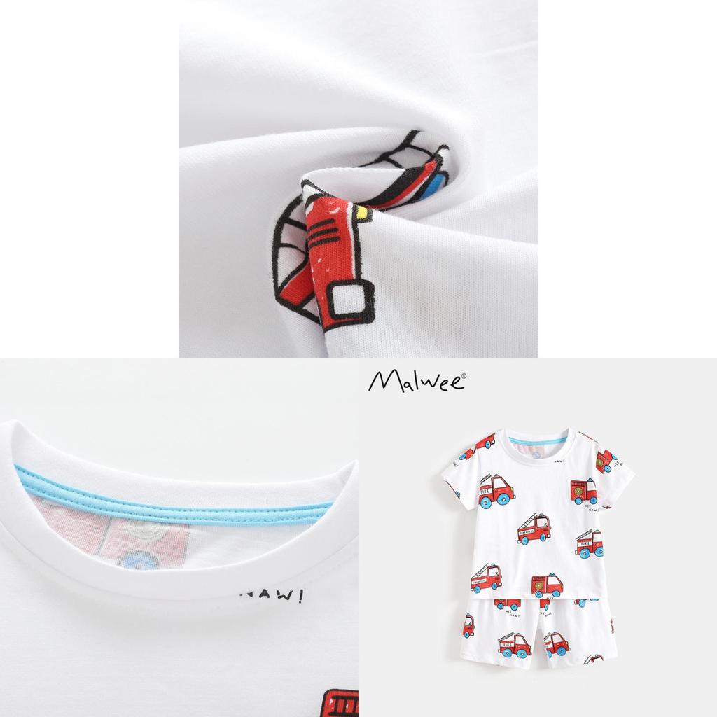 Boys Summer Cotton Cartoon Short Sleeve Twopiece Pajama Set For Kids