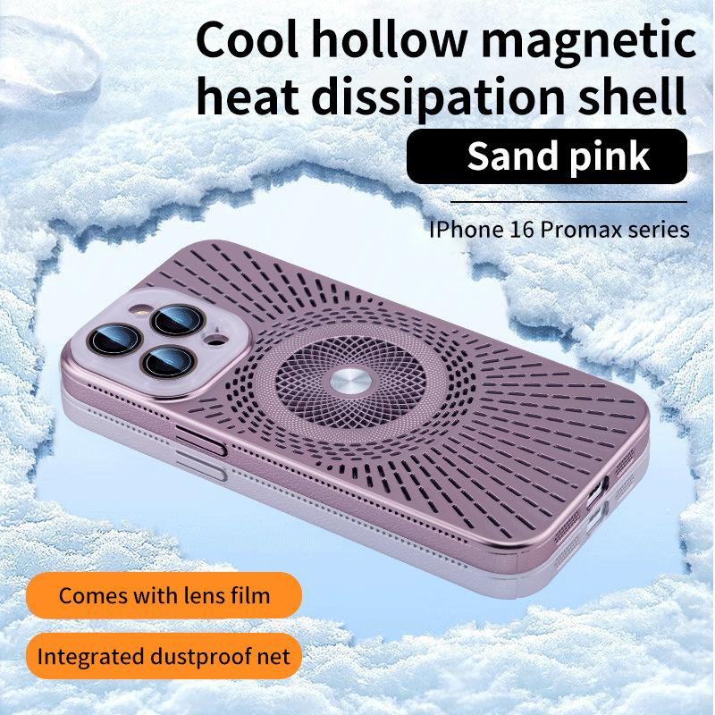 Apple 16promax mobile phone case cool ice feeling hollow magnetic suction heat dissipation iphone15 lens film 14 protective cover