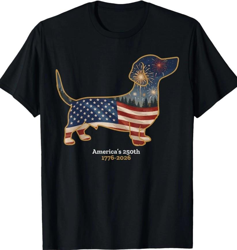 Patriotic Dachshund Shirt Fireworks American Flag Dog Lover Tee Unisex T-Shirt XXL