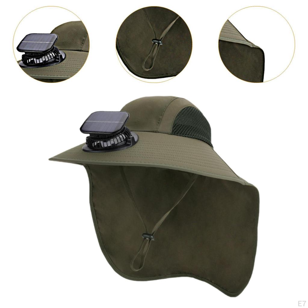 Solar Fan Sun Hat Bucket Wide Brim for Travel Garden Sport Boating Cycling