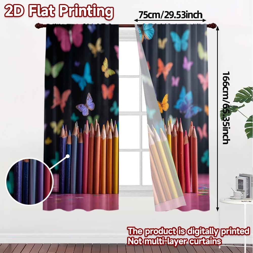 Modern Flat Printing Curtains Without Rod Rainbowpencils Curtain Versatile Fabric All Seasons Use Set Of 2 Made Polyester