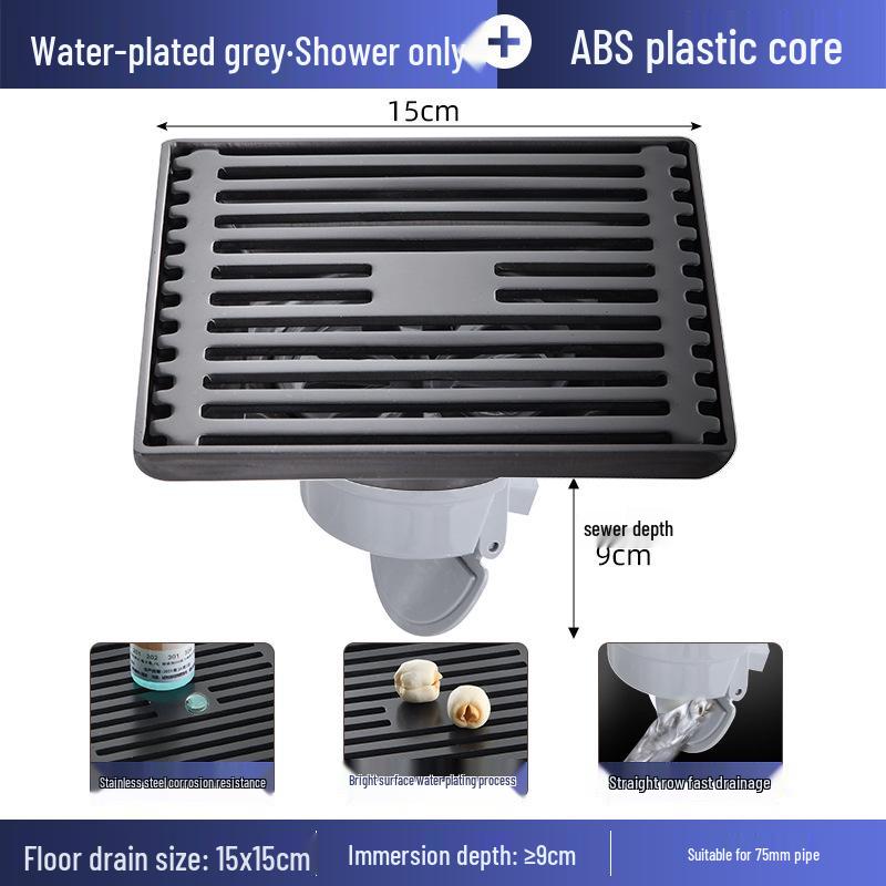 Gunmetal Gray 304 Stainless Steel Odor-Resistant Floor Drain with Copper Core for Shower & Washing Machine.