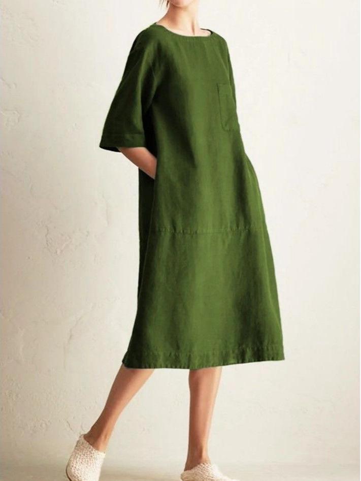 Stylish Summer Cotton-Linen Patchwork Mid-Length Skirt - Plus Size Women's Clothing