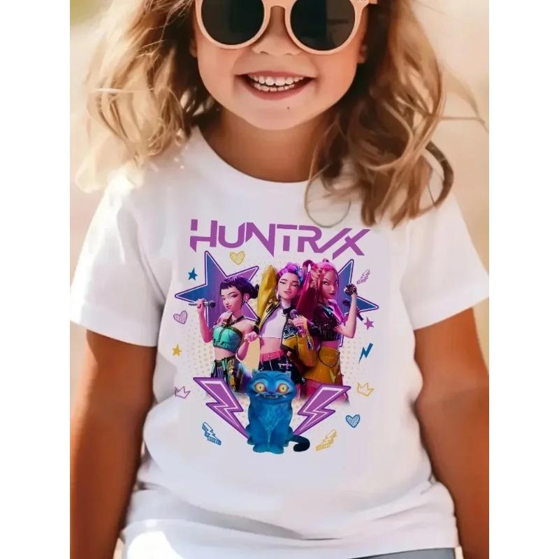 Huntrix Kpop Demon Hunters T-Shirt for Boys Girls Cotton Fans Gift Summer Crew Neck Short Sleeve Tees Fashion Kids T-shirt