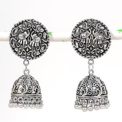 Natural Indian Look Jhumki Gemstone Silver Tribal Bali Earring 2.17" V6v69