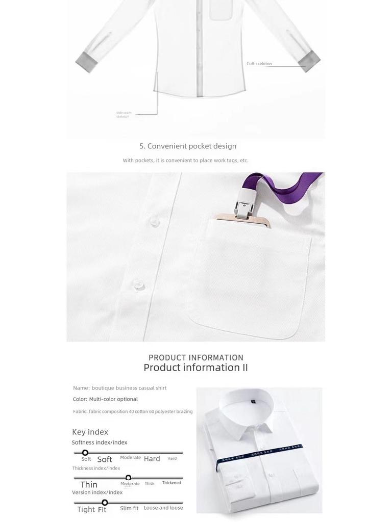 Weißes Langarmhemd für Herren aus hochwertiger Baumwolle mit Anti-Falten-Effekt und Rautenknöpfen – Berufs- und Freizeitkleidung für Frühling/Herbst