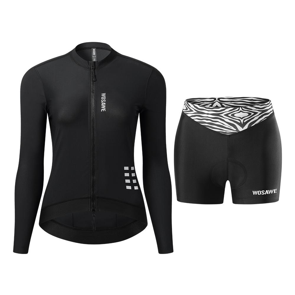 

WOSAWE женская одежда для велоспорта с длинным рукавом, веломайка и длинные леггинсы 5D гелевые подушечки для велоспорта XS чёрный
