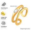 Double-layer Hollow Open Zirconia Rings for Women, Gold Plated Stainless Steel Finger Ring, Luxury Waterproof Jewelry