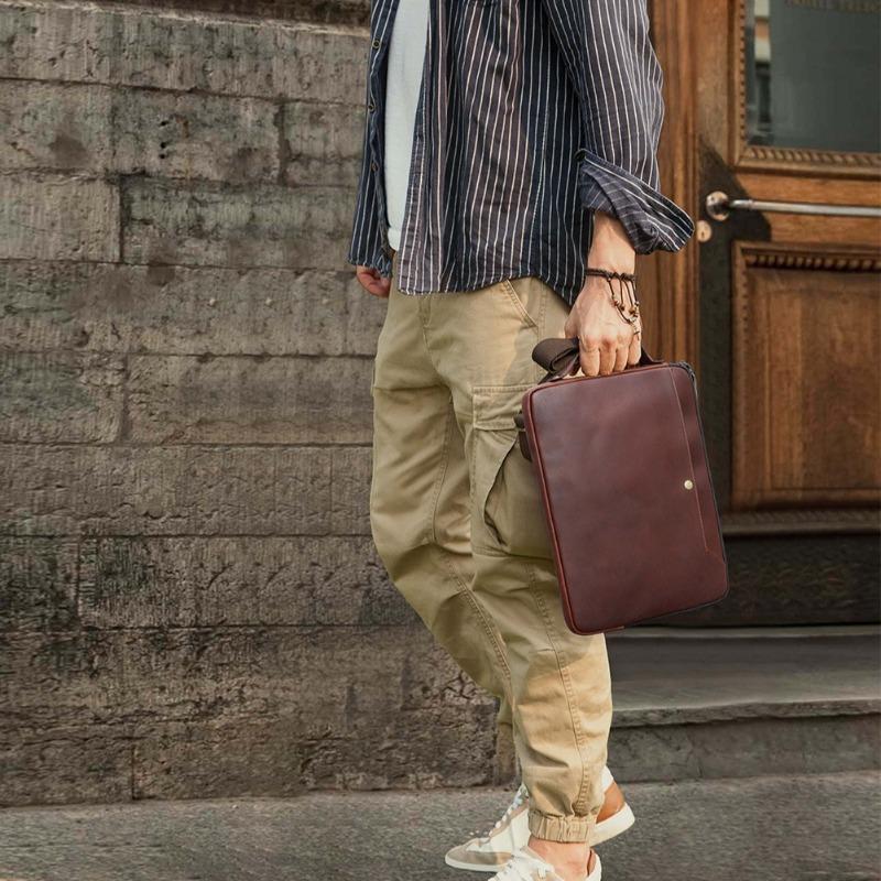 Genuine Leather Laptop Bag For MacBook Pro 14.2 Multi-Functional Crossbody Handheld