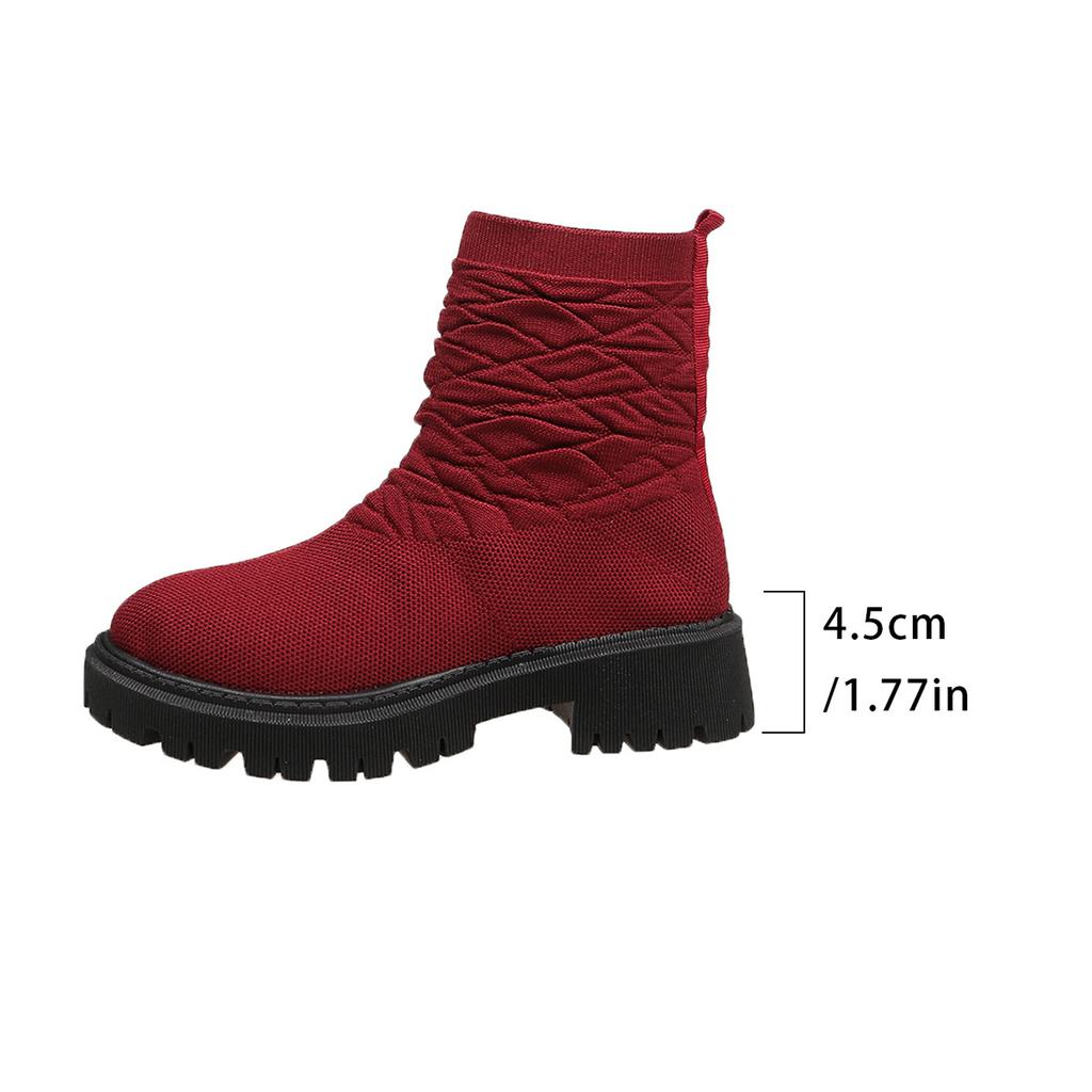 Autumn New Fly-woven Socks and Boots Women's Large-size Thick-soled Solid-color European and American Casual Martin Boots