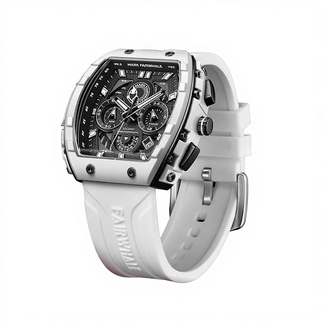 Mark Fairwhale Brand Men's Silicone Quartz Watch Luminous Pointer Dial 30M Water Resistant Wine Barrel Case Sports Wristwatch