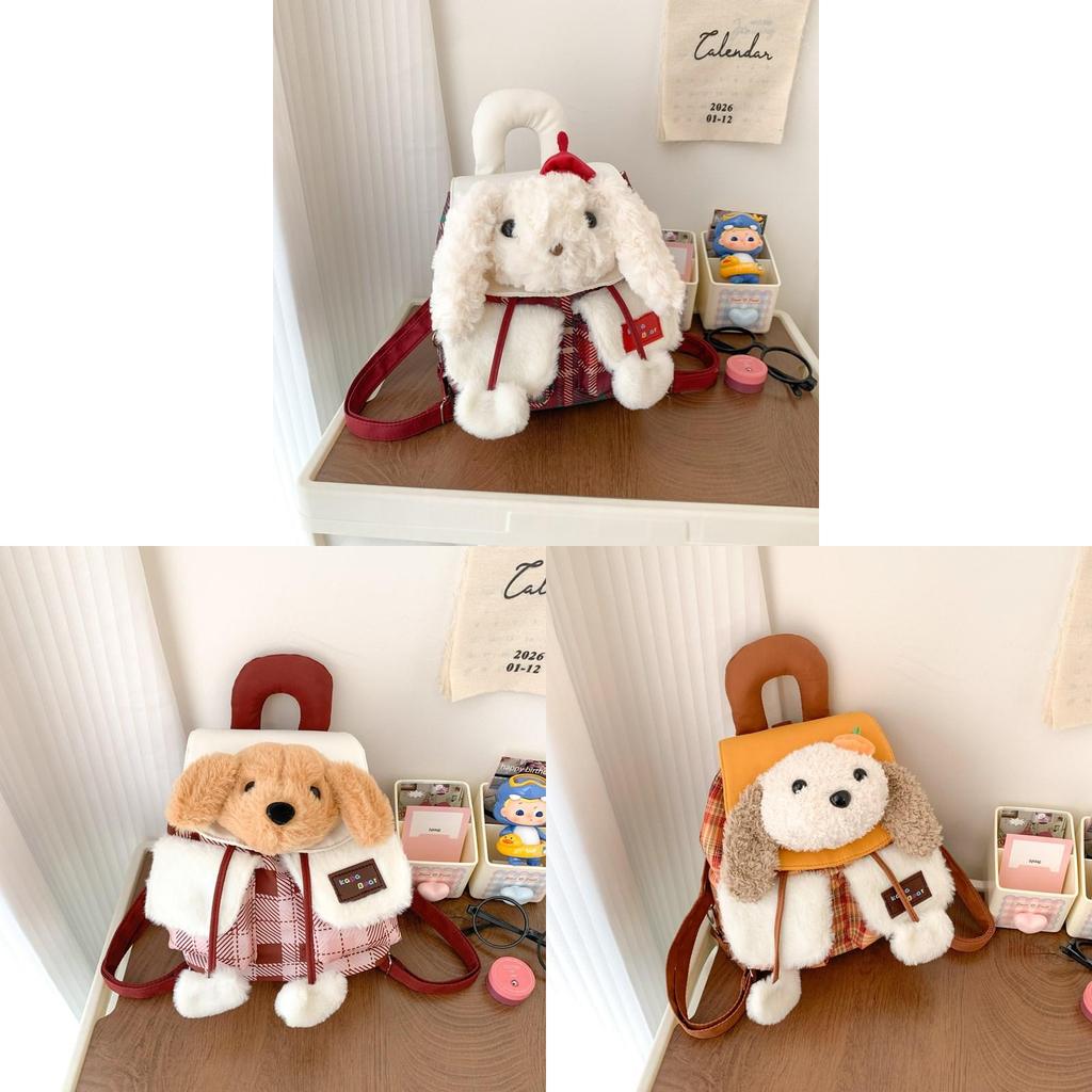 Cute Plush Dog Cartoon Backpack With Canvas Material And Drawstring Closure For Daily Use