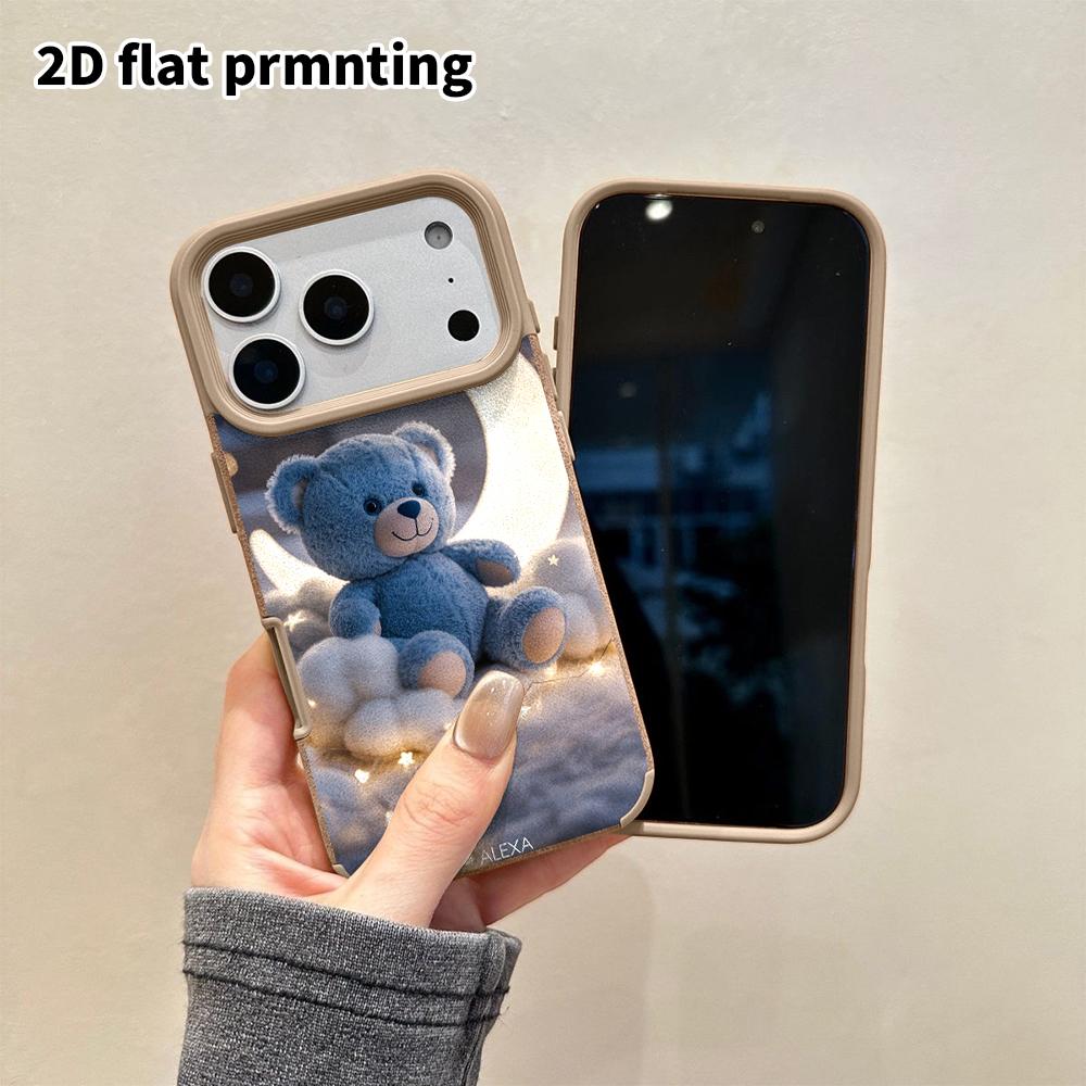 Phone Case: 2D Flat Lambskin Suitable for iPhone 18, 17, 16, 15, 14, 13 Pro, Crescent Blue Little Bear, Christmas and Halloween Gifts