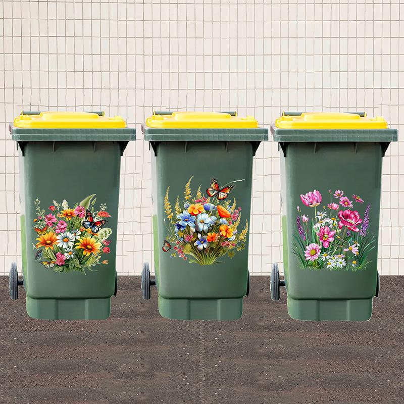 Sunflower Trash Can Stickers Floral Wheel Trash Can Stickers Self-Adhesive Waterproof Pvc Decals For Walls Bathroom Home Decor