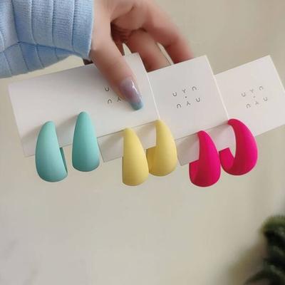 Frosted Solid Candy Color Korean Fashion C -Shape Drop Piercing Earrings For Women Summer Earring Jewelry Gift 