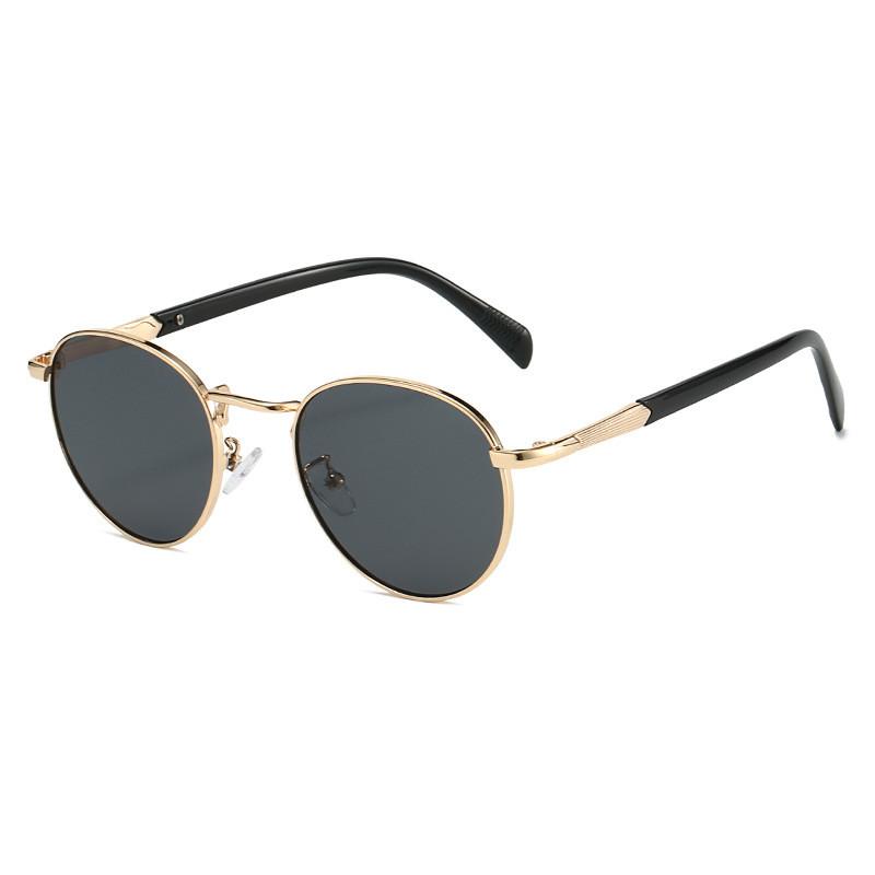 

American Style Circular Metal Sunglasses With Gray Lenses For Summer Outdoor Activities GoldFrameGrayLens