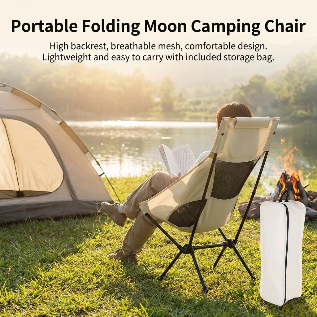 Portable Folding Camping Chair With Mesh Backrest For Fishing Camping Beach Outdoor Use