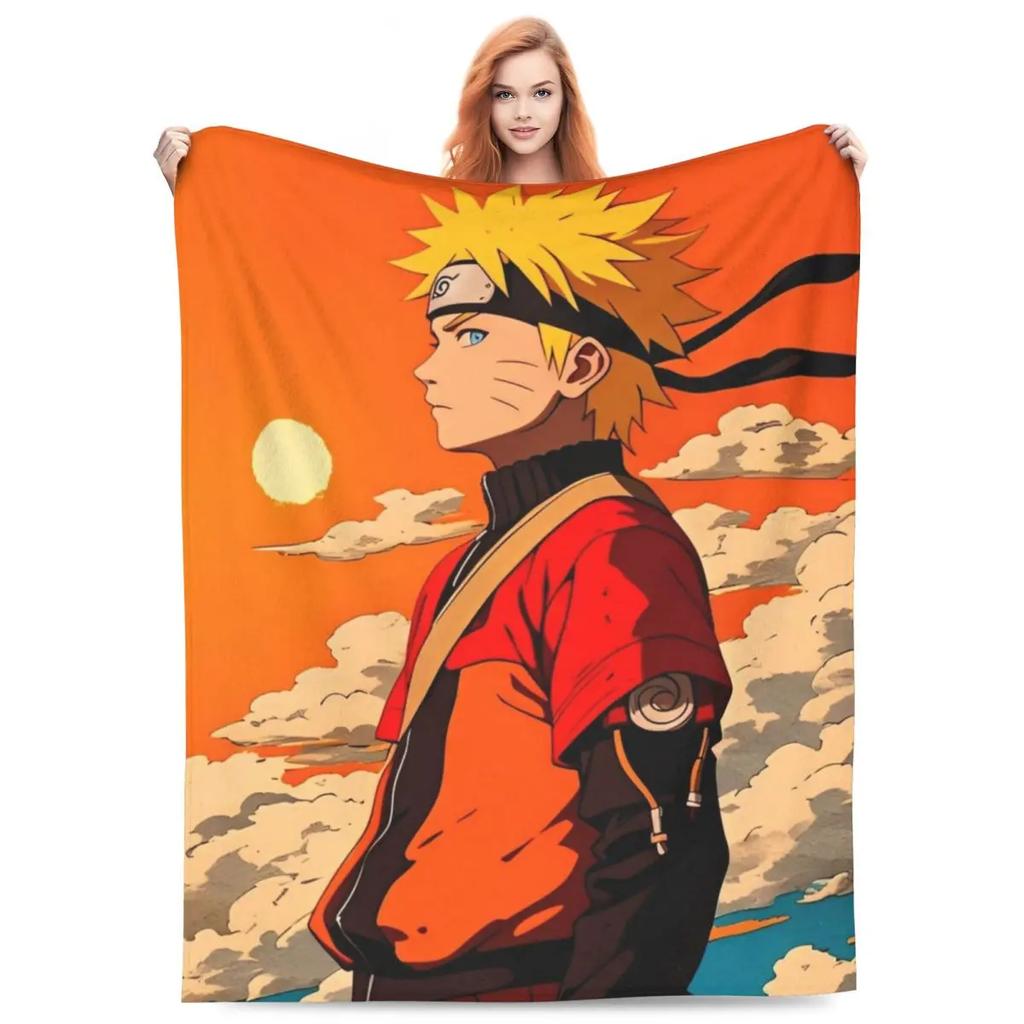 Japanese Anime Graphic Blankets N-Narutos Flannel Novelty Soft Throw Blankets for Home All Season