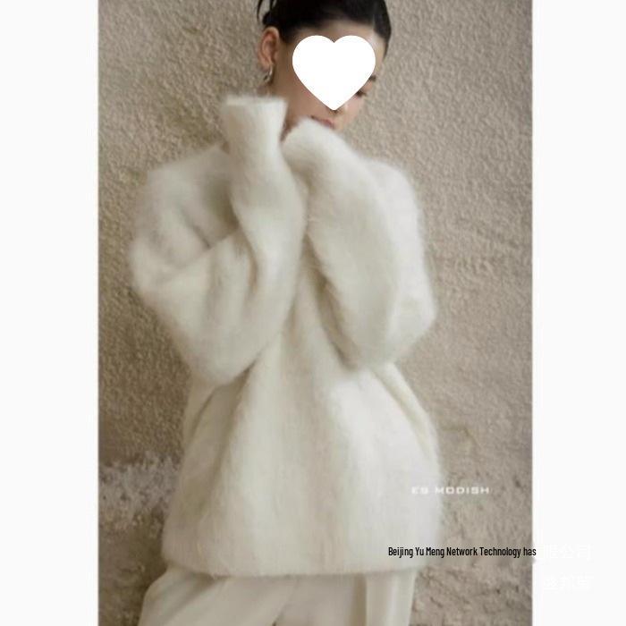 Soft Mink Cashmere Pullover Sweater - Women's Autumn/Winter Cozy Style Milk Knitted Cardigan Thickened Top