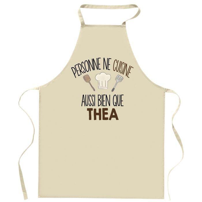 Tablier de cuisine - Personne ne cuisine aussi bien que THEA - Impression Bretonne - Coton épais lavable 40°C - Imprimé en France