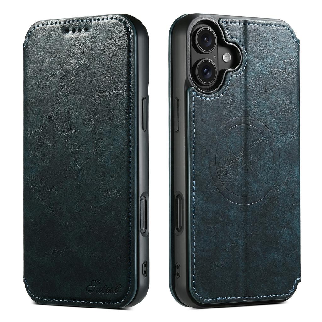 SUTENI J05 For iPhone 17 Case Compatible with MagSafe Textured PU Leather Flip Phone Cover