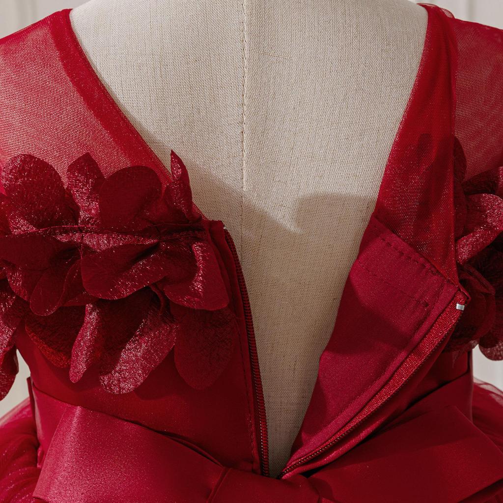 2026 Girls' Layered Flower Cake Dress: Birthday Mesh Princess Skirt, Fairy Lace Gown, Cotton