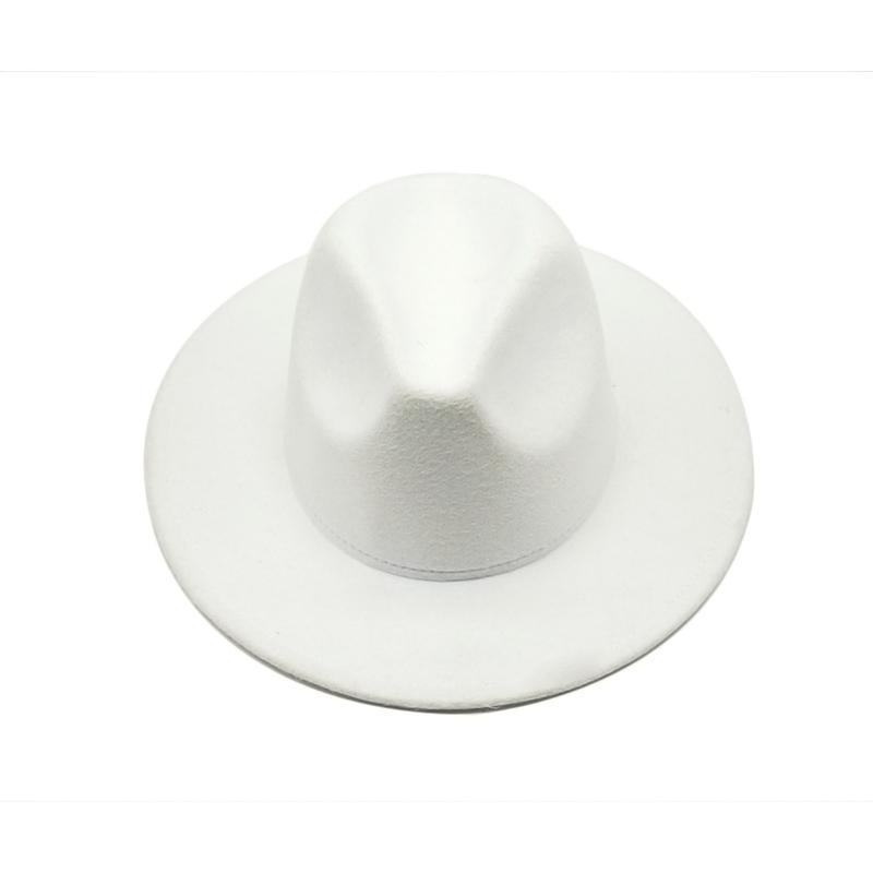 Autumn Winter Womens Felt Hat Fedoras Big Brim Hats For Women British Style Vintage Church Hats Lady Flat Brim White Jazz Cap