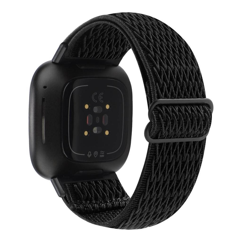 For Fitbit Versa 4/Sense 2 Stretchy Nylon Watch Band Wave Pattern Elastic Braided Replacement Strap