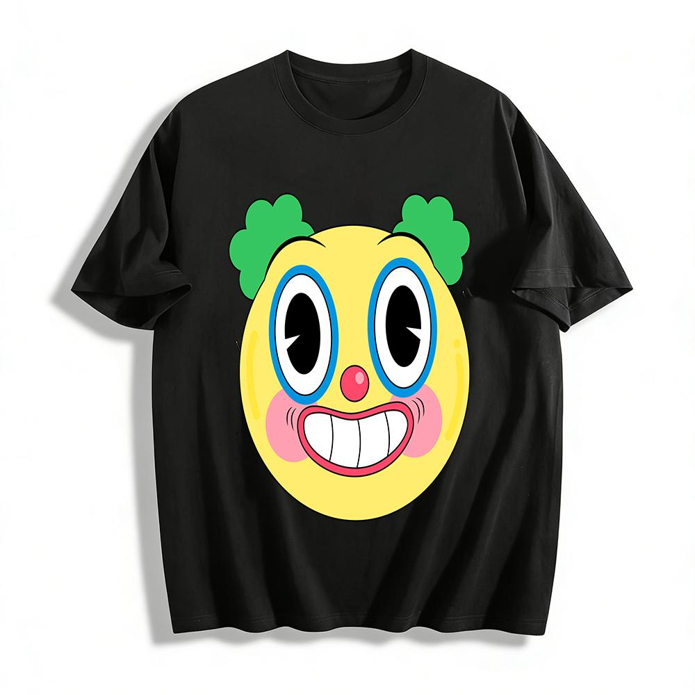 

Funny Clown Print Casual Top Unisex Fun Cartoon Crewneck Tshirt Trendy Versatile Daily Wear Pure cotton T-shirt XXS