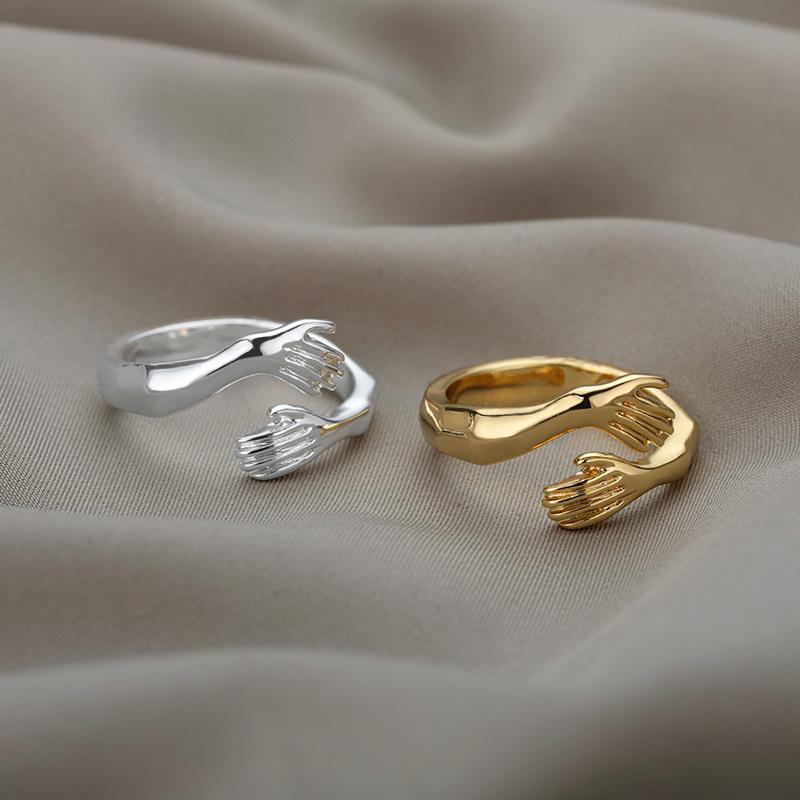 Love Hugging Hand Stackable Rings For Women Men Adjustable Open Cuff Ring Embrace Ring Couple Rings Vintage Punk Zircon Gifts