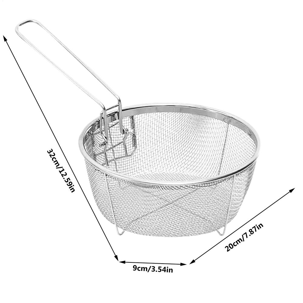 

Stainless Steel Deep Fry Basket Round Wire Presentation With Detachable Handle Stainless Steel Drain Basket Fryer Skimmer