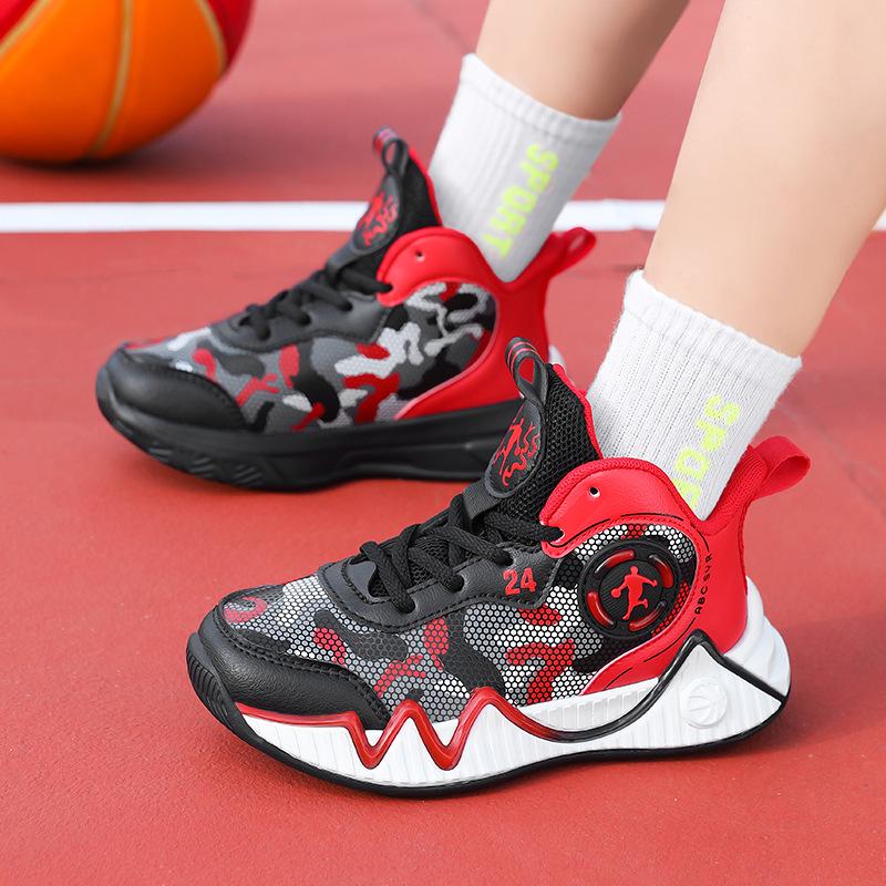 

Осень 2025 Кожаные Нескользящие Тренировочные Кроссовки для Баскетбола для Мальчиков 32 чёрный/красный