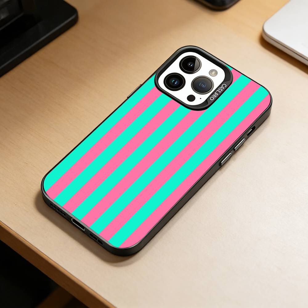 M-Multicolor Stripes  Phone Case For iPhone 17,16,15,14,13,12,11 Plus,Pro Max,XS,Colorful Silver Black Cover