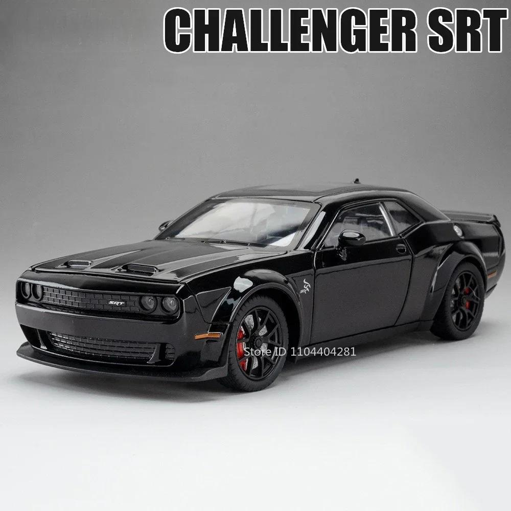 1:24 Challenger Srt Hellcat Legierungs-Polizeiauto Diecast Modell Spielzeug Vorderradlenkung Sound Licht Rückzugsfahrzeuge für Kinder Geschenk