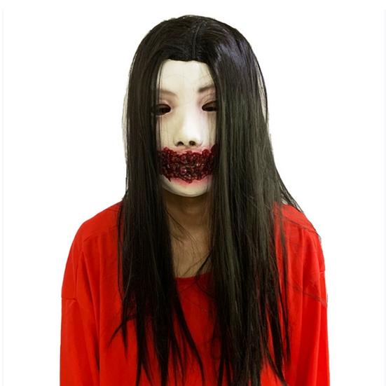 Halloween Horror Grymas Duch Maska Straszna Pełna Głowa Lateksowa Maska Zombie z Włosami Przerażający Kostium Cosplay na Imprezę Halloween